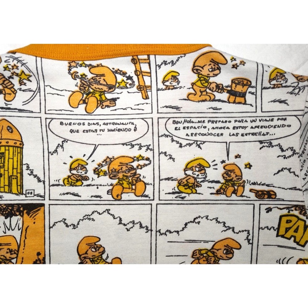 Vtg Carter's Orange Smurfs Comic Cartoon Pajama Shirt Top 12‎ Anos Years Spanish - Picture 4 of 5
